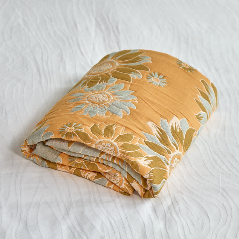 Coperta vintage in cotone con girasoli arancioni - image 3