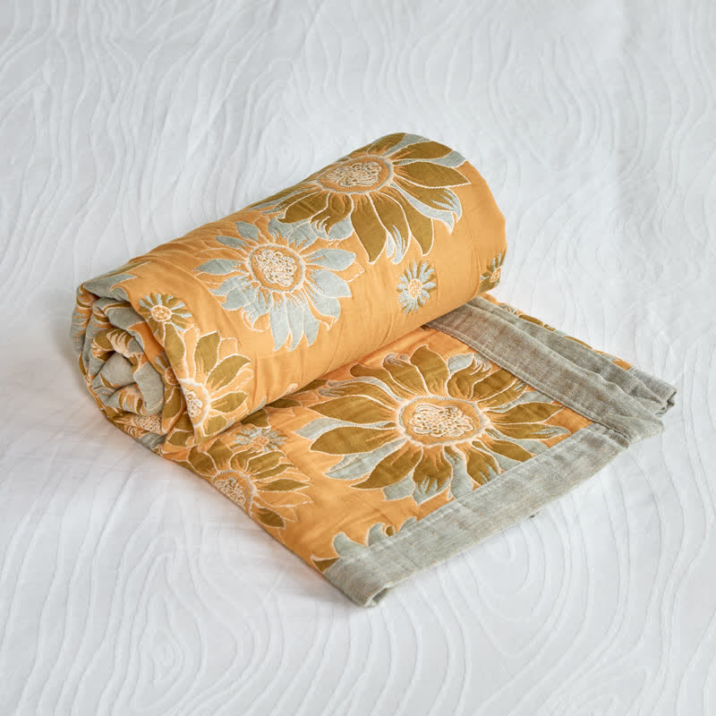 Coperta vintage in cotone con girasoli arancioni - image 5