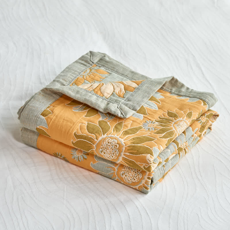 Coperta vintage in cotone con girasoli arancioni - image 4