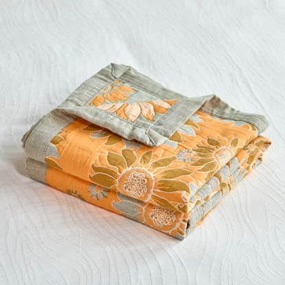 Coperta vintage in cotone con girasoli arancioni - image 4