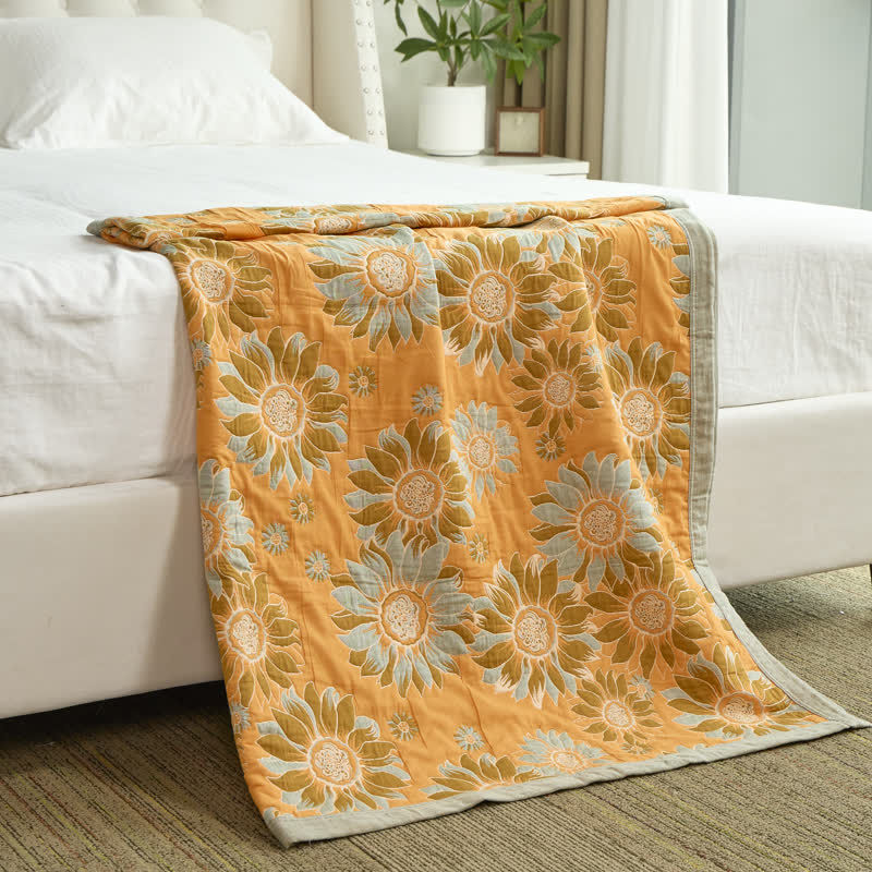 Coperta vintage in cotone con girasoli arancioni - image 1