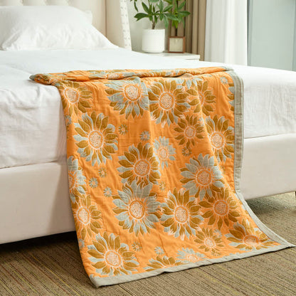 Coperta vintage in cotone con girasoli arancioni - image 1