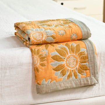 Coperta vintage in cotone con girasoli arancioni - Arancia - 90" x 92" - image 0
