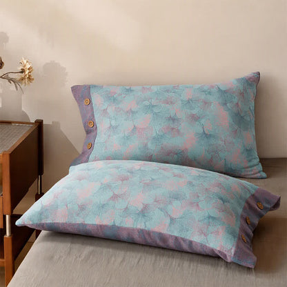 Set di biancheria da letto in cotone con delicate foglie di ginkgo in stile vintage. - Blu - 2 federe - 102 cm x 51 cm - image 5