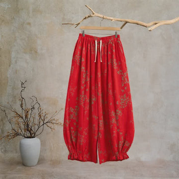 Pantaloni da casa in cotone a fantasia floreale rossa - Rosso - XL - image 0