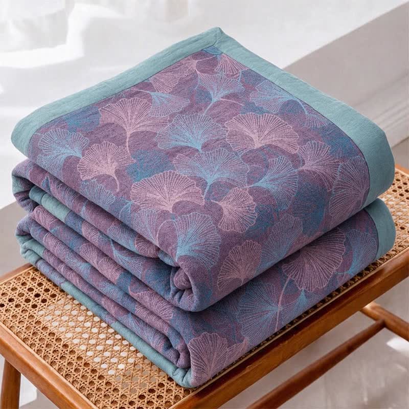 Coperta in cotone con motivo botanico retrò a foglie di ginkgo - image 6