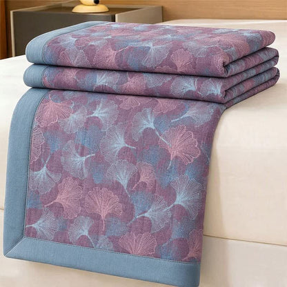 Coperta in cotone con motivo botanico retrò a foglie di ginkgo - Viola - 229 cm x 234 cm - image 5