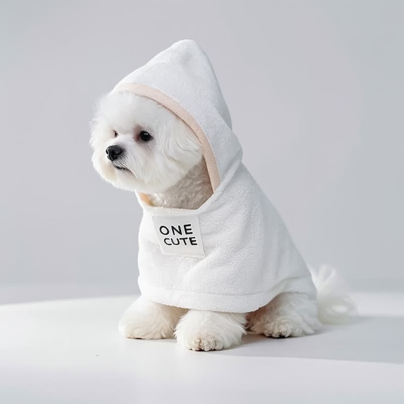 Accappatoio per cani con cappuccio in cotone e spugna bianca - image 1