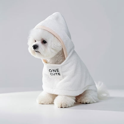 Accappatoio per cani con cappuccio in cotone e spugna bianca - image 1