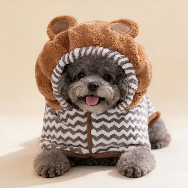 Accappatoio per cani con orecchie da orso grigio - image 1