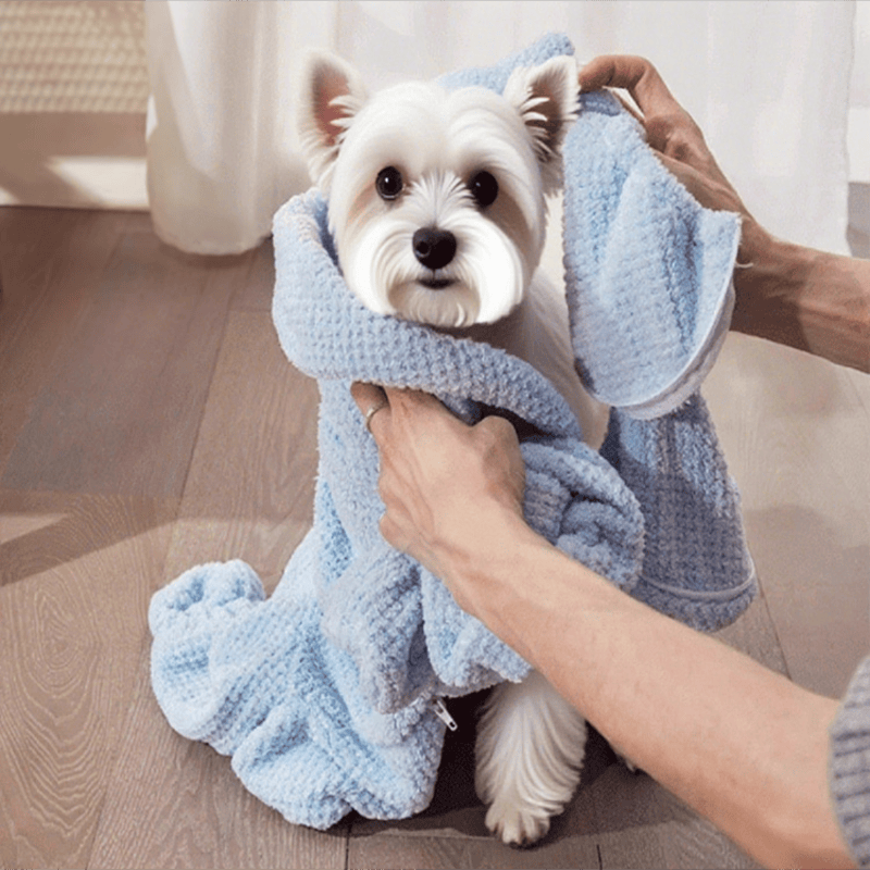 Accappatoio per cani blu con trama a nido d'ape - image 2