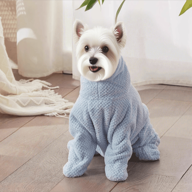 Accappatoio per cani blu con trama a nido d'ape - image 1