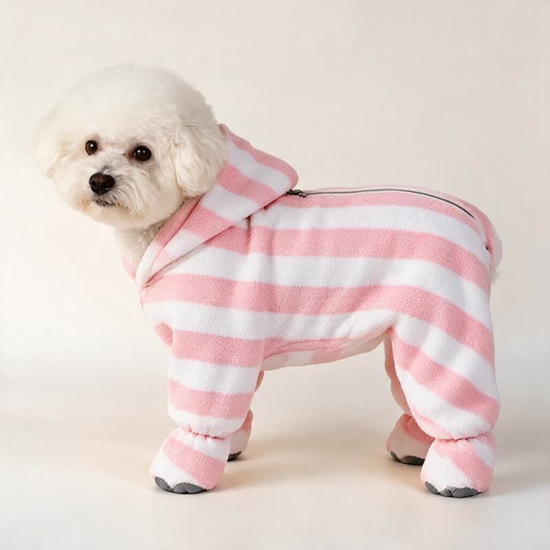 Accappatoio per cani a righe rosa e bianche - image 0