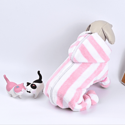 Accappatoio per cani a righe rosa e bianche - image 1
