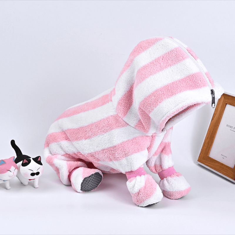 Accappatoio per cani a righe rosa e bianche - image 2