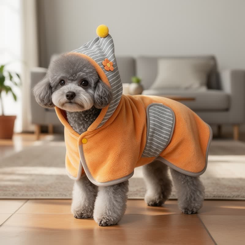 Accappatoio per cani a righe arancioni con motivo floreale - Arancia - XL - image 0