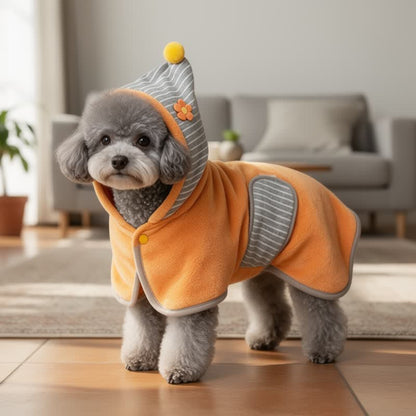 Accappatoio per cani a righe arancioni con motivo floreale - Arancia - XL - image 0