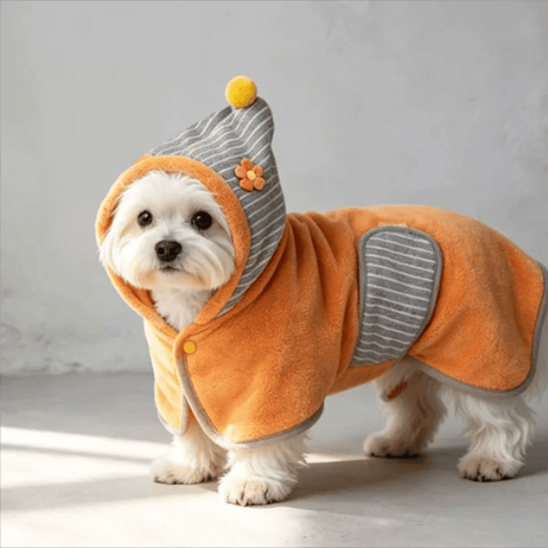 Accappatoio per cani a righe arancioni con motivo floreale - image 1