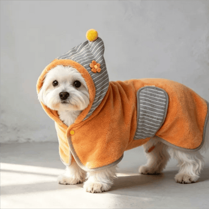Accappatoio per cani a righe arancioni con motivo floreale - image 1