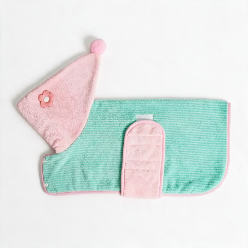 Accappatoio per cani con motivo floreale a contrasto verde menta e rosa. - image 3