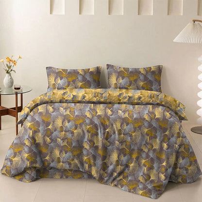Set di biancheria da letto in garza di cotone con motivo a foglie di ginkgo in stile retrò - Marrone chiaro - 2 federe - 50cm x 50cm x 37" - image 4