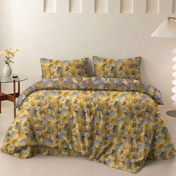 Set di biancheria da letto in garza di cotone con motivo a foglie di ginkgo in stile retrò - Giallo - 2 federe - 50cm x 50cm x 37" - image 0