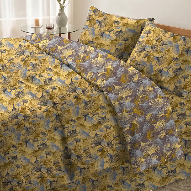 Set di biancheria da letto in garza di cotone con motivo a foglie di ginkgo in stile retrò - image 1