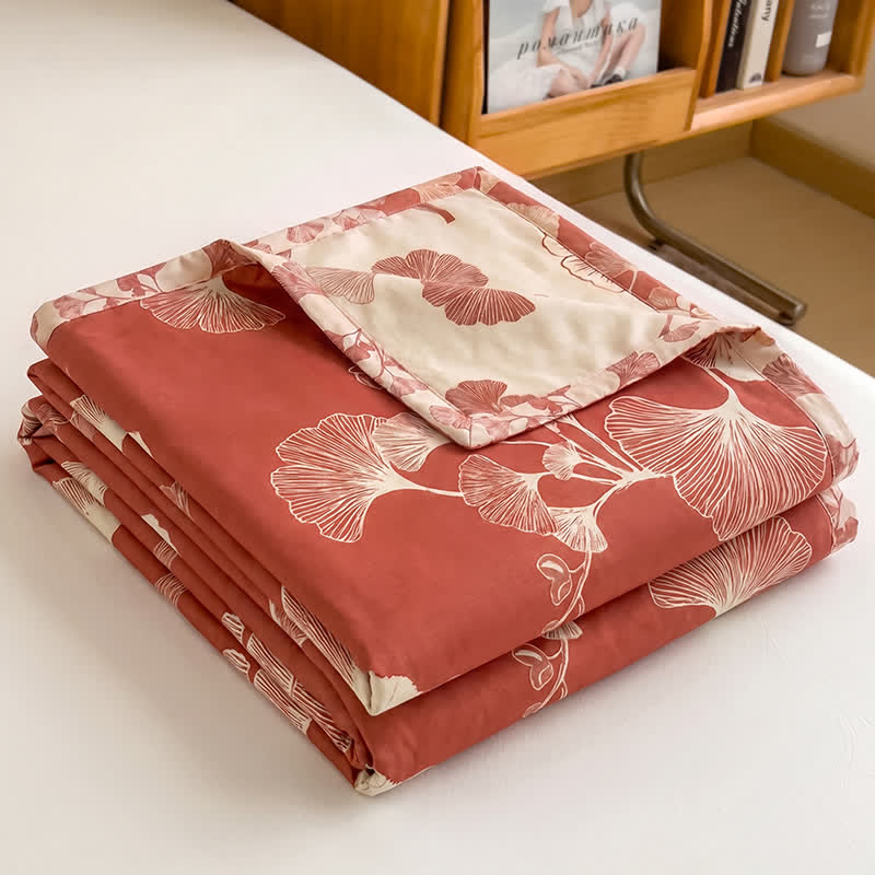 Set copriletto in cotone con foglie di ginkgo rosse - image 1