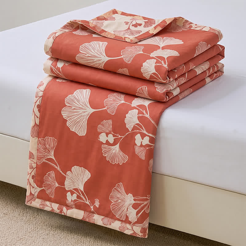 Set copriletto in cotone con foglie di ginkgo rosse - Rosso - Copriletto - Matrimoniale Grande - image 0