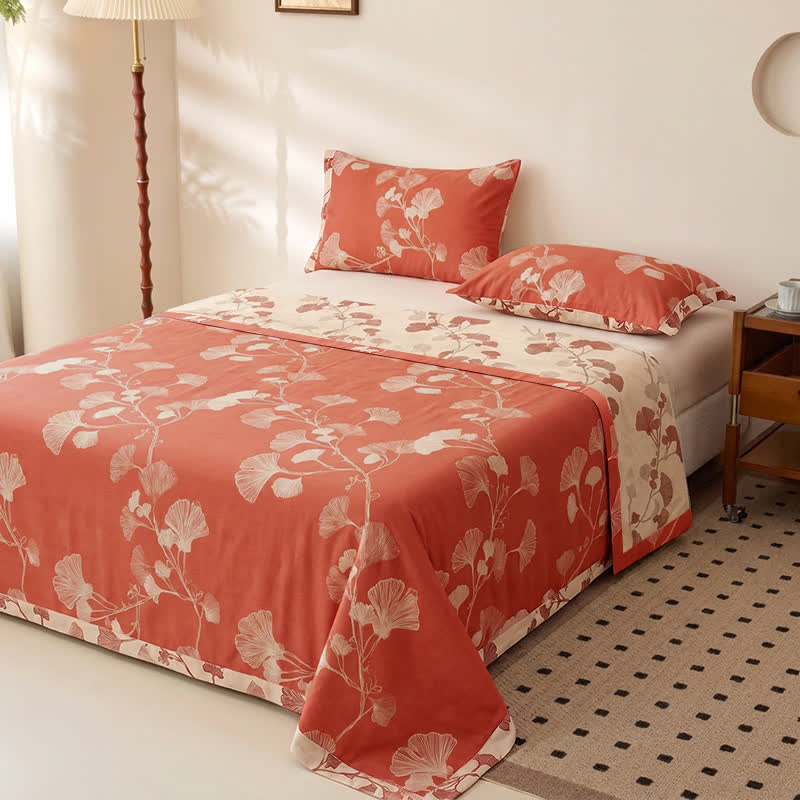 Set copriletto in cotone con foglie di ginkgo rosse - image 4