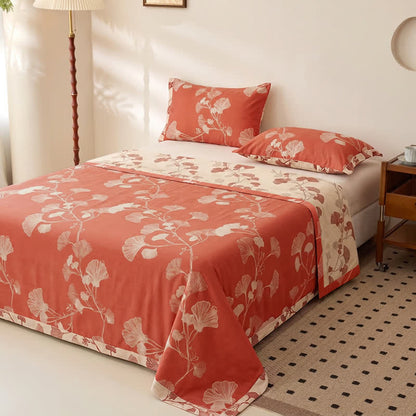 Set copriletto in cotone con foglie di ginkgo rosse - image 4