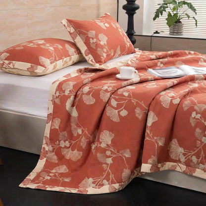 Set copriletto in cotone con foglie di ginkgo rosse - Rosso - 2 federe - 40'' x 20'' - image 3