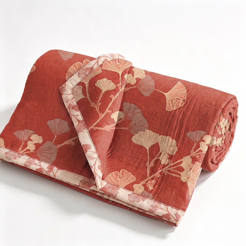 Set copriletto in cotone con foglie di ginkgo rosse - image 2