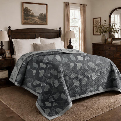Coperta in cotone con foglie di ginkgo grigio-nere - image 10