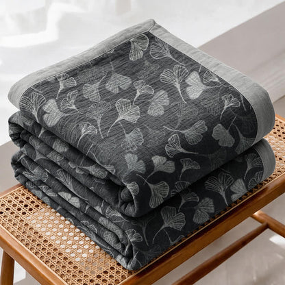 Coperta in cotone con foglie di ginkgo grigio-nere - image 7