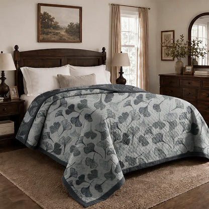 Coperta in cotone con foglie di ginkgo grigio-nere - image 4