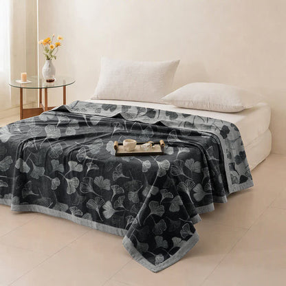 Coperta in cotone con foglie di ginkgo grigio-nere - image 11