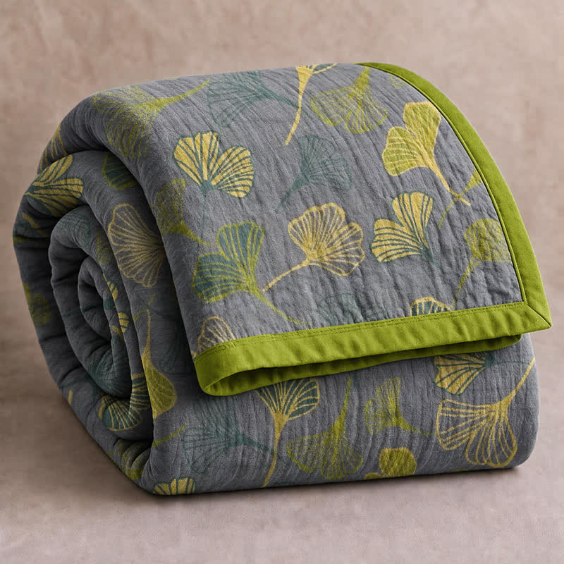 Coperta in cotone con foglie di ginkgo grigio-verdi - Grigio chiaro - 90" x 92" - image 6