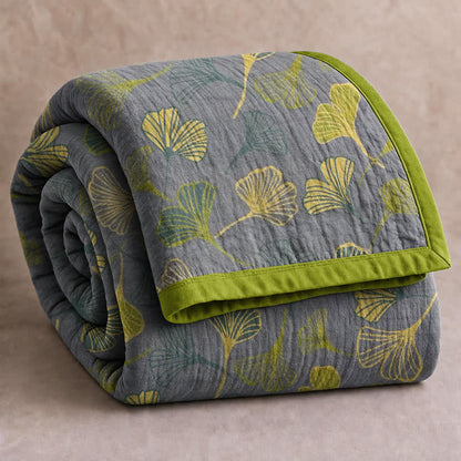 Coperta in cotone con foglie di ginkgo grigio-verdi - Grigio chiaro - 90" x 92" - image 6