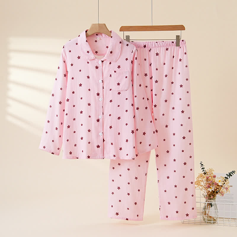 Pigiama a maniche lunghe in cotone con stelle pastello - Rosa - XL - image 13