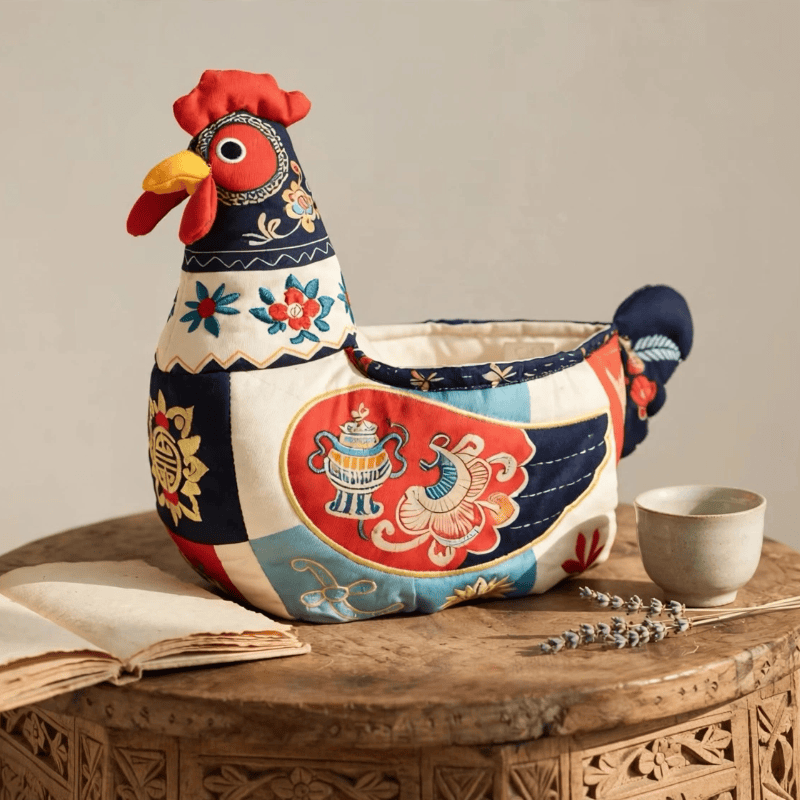 Cestino portaoggetti a forma di pollo in stile patchwork popolare - image 2