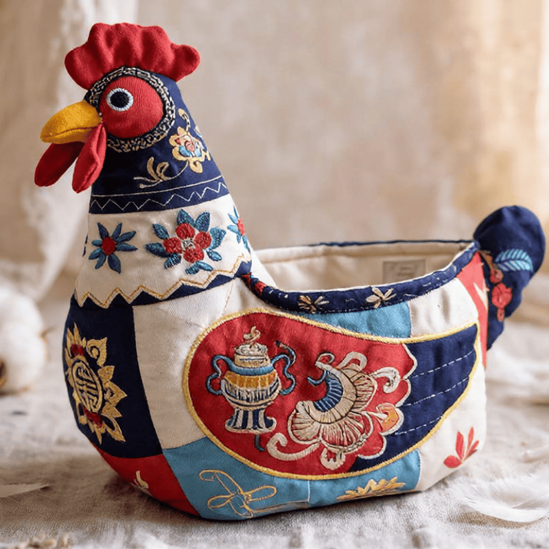 Cestino portaoggetti a forma di pollo in stile patchwork popolare - image 1
