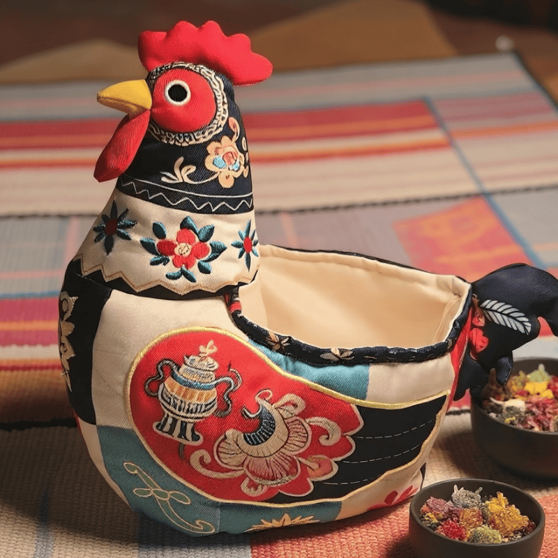 Cestino portaoggetti a forma di pollo in stile patchwork popolare - image 3
