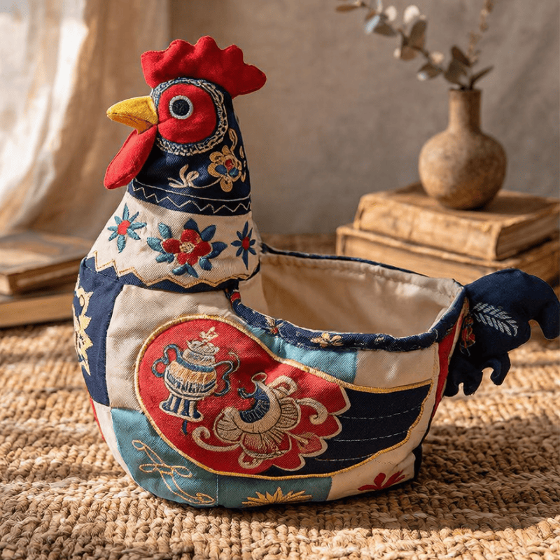 Cestino portaoggetti a forma di pollo in stile patchwork popolare - image 4