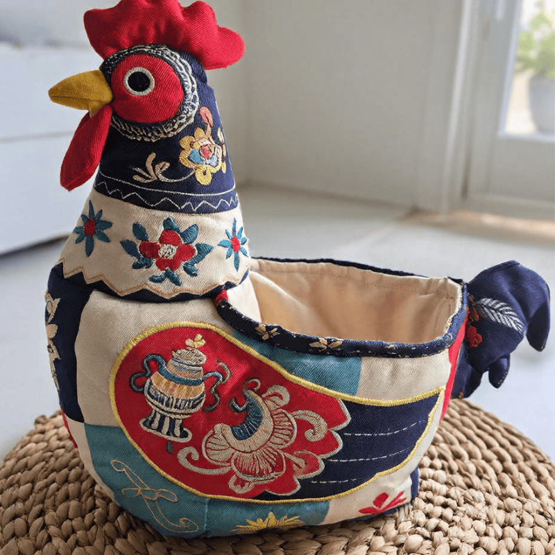 Cestino portaoggetti a forma di pollo in stile patchwork popolare - image 6