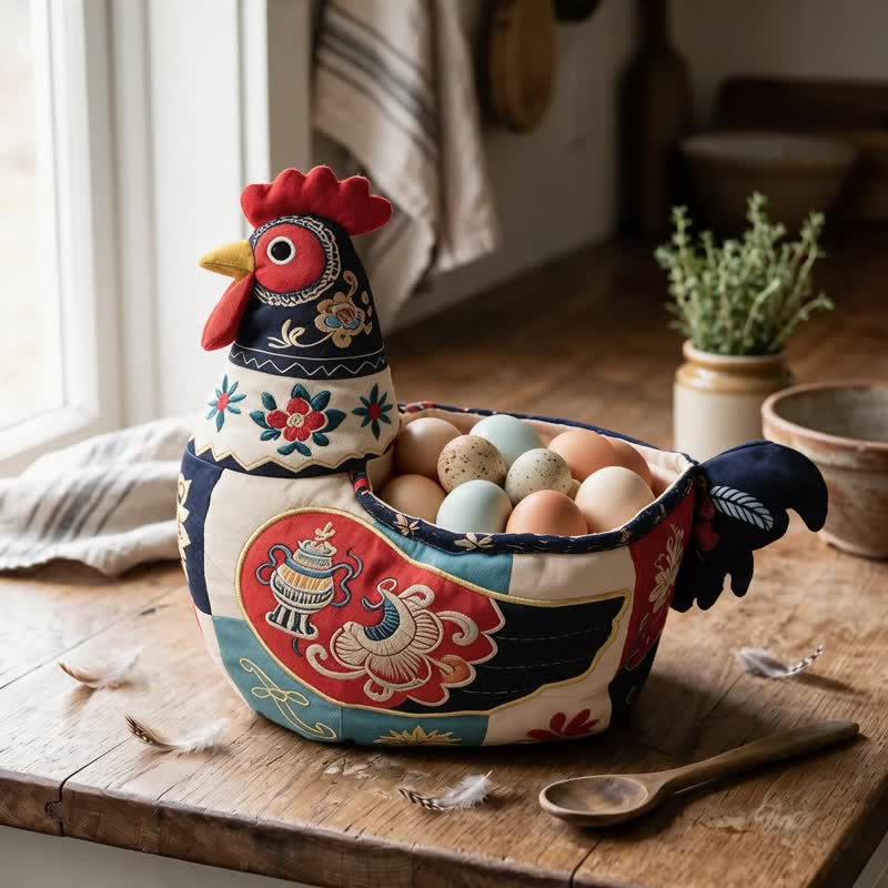 Cestino portaoggetti a forma di pollo in stile patchwork popolare - Cesto portaoggetti a forma di gallo - image 0