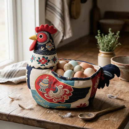 Cestino portaoggetti a forma di pollo in stile patchwork popolare - Cesto portaoggetti a forma di gallo - image 0
