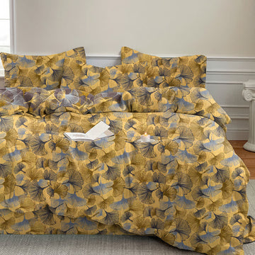 Set di biancheria da letto in garza di cotone con motivo a foglie di ginkgo in stile retrò - Giallo - 2 federe - 52cm x 93cm - image 0