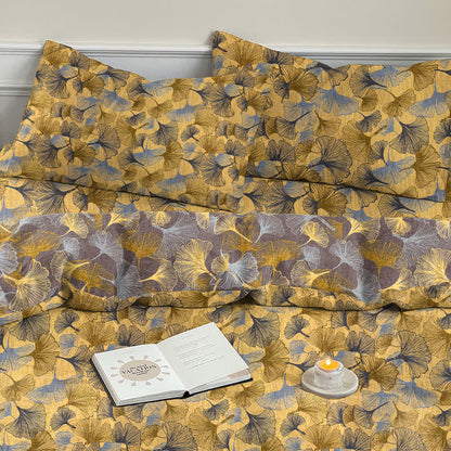 Set di biancheria da letto in garza di cotone con motivo a foglie di ginkgo in stile retrò - image 7