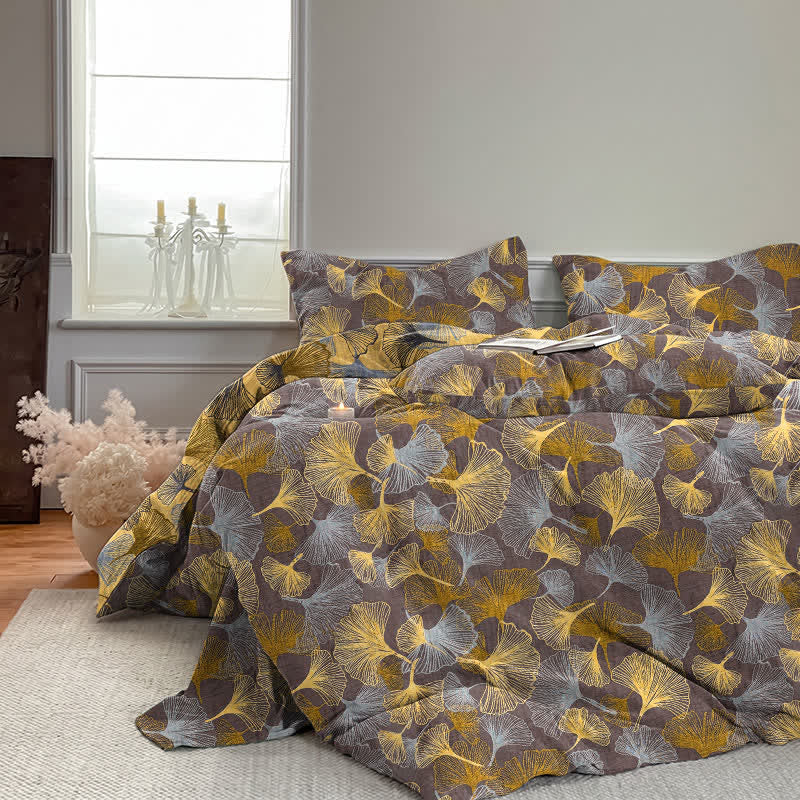 Set di biancheria da letto in garza di cotone con motivo a foglie di ginkgo in stile retrò - image 14